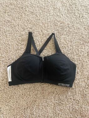 Victoria's Secret Black Front-Zip Sports Bra with White Side Panel